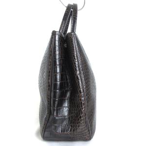 Longchamp 美品 ロゾ トートバッグ クロコ型押し レザー ロゴ 茶 ブラウン 鞄 SM1