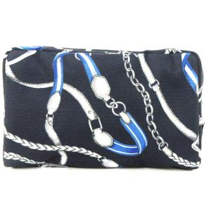 RALPH LAUREN ポーチ バニティ メイクポーチ タグ付き ロゴ ファスナー 総柄 チェーン柄 ポリエステル 紺 ネイビー SM1