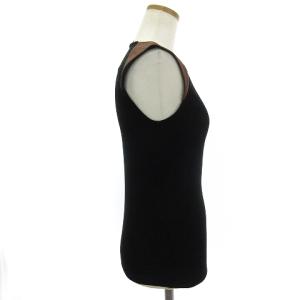 POLO RALPH LAUREN ノースリーブ カットソー 切替 無地 レザー コットン 黒 ブラック S SM1