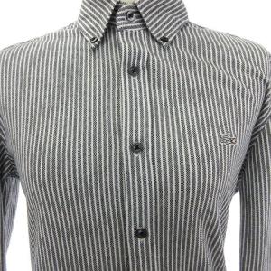 LACOSTE シャツ ストライプ 長袖 ワンポイント ボタンダウン コットン グレー 2 SM1