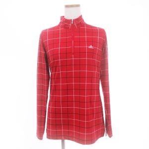 adidas ポロシャツ ゴルフウエア ハーフジップ チェック 長袖  赤 レッド TO