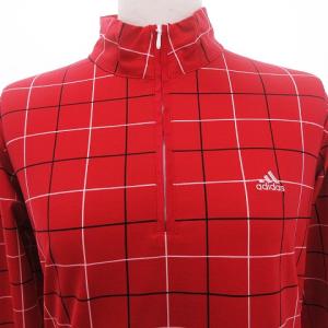 adidas ポロシャツ ゴルフウエア ハーフジップ チェック 長袖  赤 レッド TO