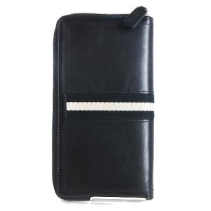 BALLY レザー ラウンドジップ 長財布 ウォレット フルジップ バリーストライプ ブラック 黒