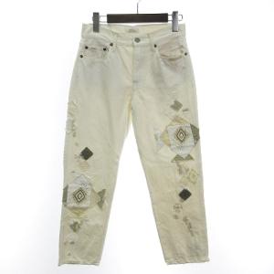 デザインパンツ ジーンズ デニム パッチワーク コットン ジッパーフライ 白 ホワイト 25 SM1
