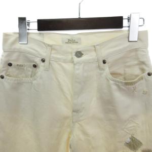 POLO RALPH LAUREN デザインパンツ ジーンズ デニム パッチワーク コットン ジッパーフライ 白 ホワイト 25 SM1