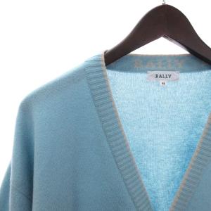 BALLY ニットカーディガン 長袖 Vネック ロゴ 刺繍 フロントボタン ライトブルー M SM1