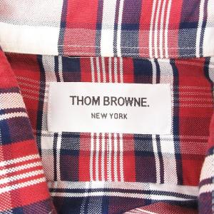 THOM BROWNE チェックシャツ 長袖 ボタンダウン カジュアル 厚手 USA製 赤 レッド 2 M位
