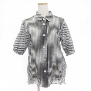 20SS シャツ ブラウス 半袖 ストライプ シルク混 白 ホワイト グレー 2