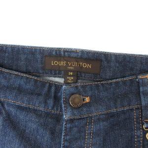 LOUIS VUITTON デニムパンツ センターパート 裾スリット クローバーモチーフ ストラップ コットン混 インディゴ