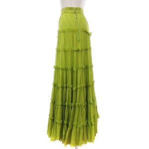 Jean Paul GAULTIER FEMME ヴィンテージ ティアード風 ロング フレアスカート フリル コットン サイドジップ 黄緑 ライトグリーン GKP