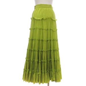 Jean Paul GAULTIER FEMME ヴィンテージ ティアード風 ロング フレアスカート フリル コットン サイドジップ 黄緑 ライトグリーン GKP