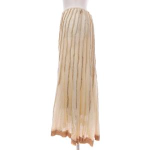 ISSEY MIYAKE ヴィンテージ フレアスカート ロング丈 プリーツ フリル シルク混 銀タグ IM31FG036 ベージュ 2 約S-M GKP