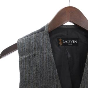 LANVIN PARIS ジレ ベスト 前開き ウール ストライプ フロントボタン グレー R46-44 M相当 GKP