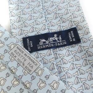 HERMES ネクタイ レギュラータイ シルク シロクマ 水色 ブルー系 SM1 AA