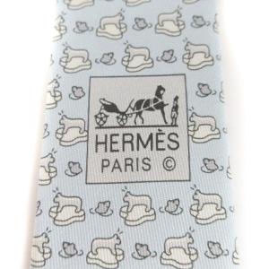 HERMES ネクタイ レギュラータイ シルク シロクマ 水色 ブルー系 SM1 AA