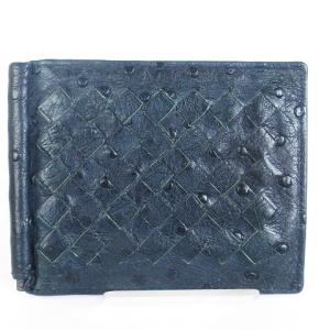 BOTTEGA VENETA イントレチャート オーストリッチ レザー マネークリップ 二つ折り財布 札入れ ウォレット 紺 ネイビー SM1