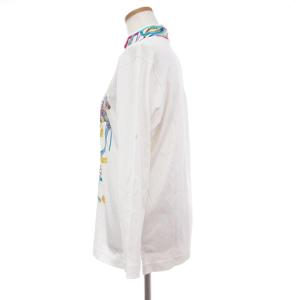 LEONARD SPORT ヴィンテージ Tシャツ カットソー 長袖 バックファスナー モックネック 馬 チェーン プリント ホワイト 白 M GKP