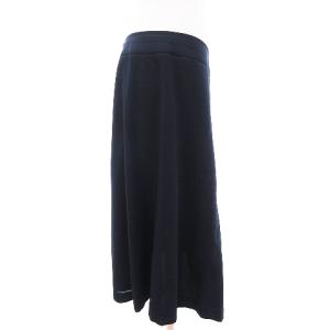 Aquascutum フレアスカート ひざ丈 サイドジップ 無地 ウール 紺 ネイビー 13 大きいサイズ SM1