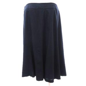 Aquascutum フレアスカート ひざ丈 サイドジップ 無地 ウール 紺 ネイビー 13 大きいサイズ SM1