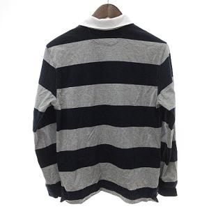 POLO RALPH LAUREN ラガーシャツ 長袖 胸ロゴ 襟裏柄あり コットン ボーダー グレー系 L SM1