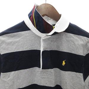 POLO RALPH LAUREN ラガーシャツ 長袖 胸ロゴ 襟裏柄あり コットン ボーダー グレー系 L SM1