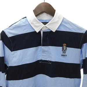 POLO RALPH LAUREN ラガーシャツ 長袖 ボーダー ベアロゴ コットン 青系 ブルー系 L SM1