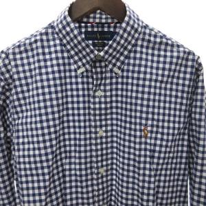 RALPH LAUREN ギンガムチェック シャツ ボタンダウン 胸ロゴ コットン  ネイビー L SM1
