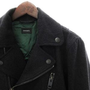 DIESEL ダブルライダースジャケット 長袖 総裏 袖アシンメトリー 袖ジップ ライン ウール混 濃灰色 ダークグレー S SM1