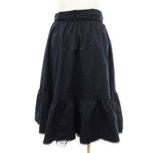 M'S GRACY 近年 スカート フレア ひざ丈 レース ウエストゴム 無地 コットン 紺 ネイビー 38