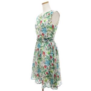 ANAYI ワンピース ひざ丈 ノースリーブ シルク100％ ボタニカル柄 マルチカラー 36