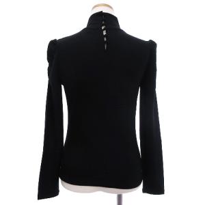 M'S GRACY ニットカットソー 長袖 パワーショルダー ハイネック リボン 無地 ウール 黒 ブラック 38