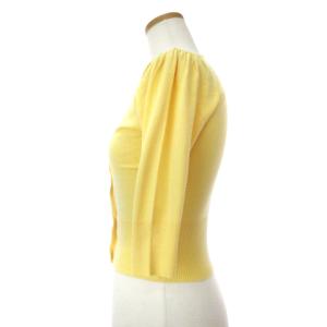 M'S GRACY 美品 ニット カーディガン 五分袖 ラウンドネ ック 細身 ビジュー 花柄ボタン 黄 イエロー 38 M相当