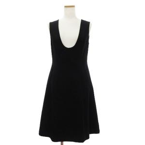 ワンピース ひざ丈 サロペット ノースリーブ 無地 黒 ブラック 38