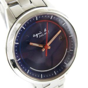 agnes b. 腕時計 アナログ ソーラー デイト V137-0CP0 文字盤 紺 ネイビー ウォッチ SM1