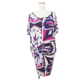 ワンピース ひざ丈 フレンチスリーブ コクーンシルエット ストレッチ プッチ柄 総柄 マルチカラー 34 SM1