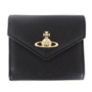 三つ折り財布 コンパクトウォレット ミニ オーブ ロゴ サフィアーノレザー ブラック