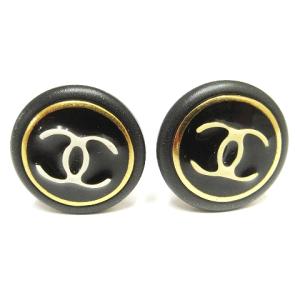 ヴィンテージ ココマーク イヤリング ラウンド型 97A クリップ式 ゴールドカラー ブラック