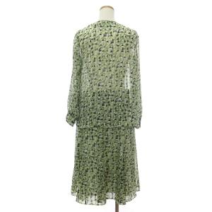 Paul Stuart セットアップ シャツ ブラウス 長袖 ノーカラー フレアスカート ひざ丈 総柄 緑 グリーン 6 SM1