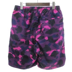 A BATHING APE 美品 スイムショーツ ショートパンツ 水着 カモフラ 迷彩柄 001SPF201005X 紫 パープル L SM1
