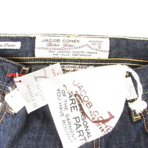 JACOB COHEN タグ付き J620 デニム ジーンズ パンツ センタープレス イエローステッチ  ボタンフライ テーパード インディゴ 30
