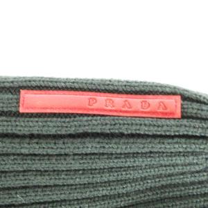 PRADA ビーニー ニット帽 帽子 キャップ ラバーワッペン ウール グリーン 緑 50