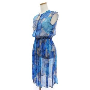 ANAYI シアー ワンピース ノースリーブ ひざ丈 シルク 青 ブルー系 36