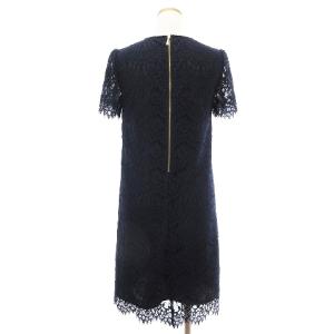 ANAYI タグ付き ワンピース ひざ丈 半袖 総レース 刺繍 ネイビー 36