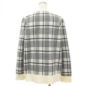 TORY BURCH ニット カーディガン Vネック チェック 金ボタン アイボリー 黒 ブラック系 XL SM1