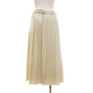 Drawer 6524-299-0661 プリーツスカート カットオフ加工 ウール シルク レザー ホワイト