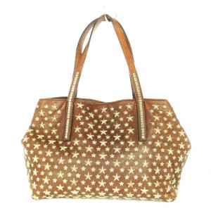 JIMMY CHOO サシャS トートバッグ ハンド 鞄 かばん スタッズ 星柄 スター レザー 茶 ブラウン AA