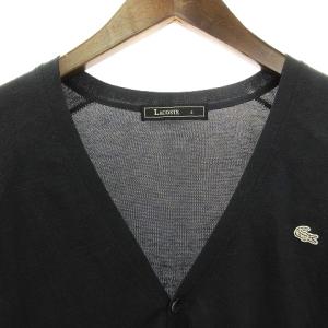 LACOSTE カーディガン 長袖 Vネック ロゴ ワンポイント 刺繍 コットン 黒 ブラック 4 SM1