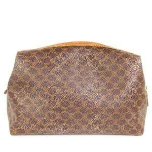 CELINE オールド ポーチ バッグインバッグ 鞄 かばん 総柄 マカダム柄 レザー PVC 茶 ブラウン SM1