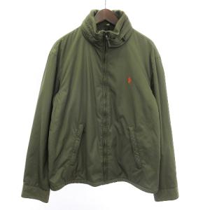 中綿ジャケット ブルゾン スイングトップ フード収納 ロゴ ポニー 刺繍 ジップアップ カーキ L