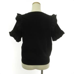 LANVIN en Bleu ニット セーター カットソー Tシャツ 半袖 クルーネック 袖フリル 黒 ブラック 38 M位